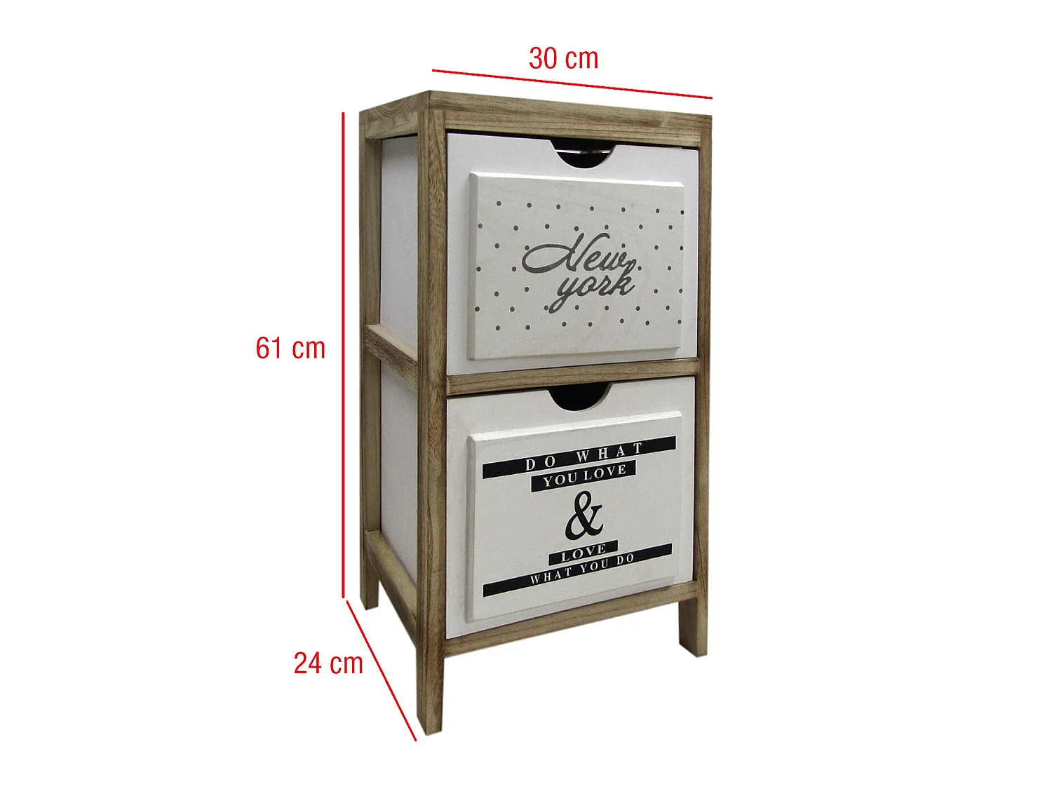 Comodino Mobile Bagno 2 Cassetti Moderno Legno Bianco 61x30x24