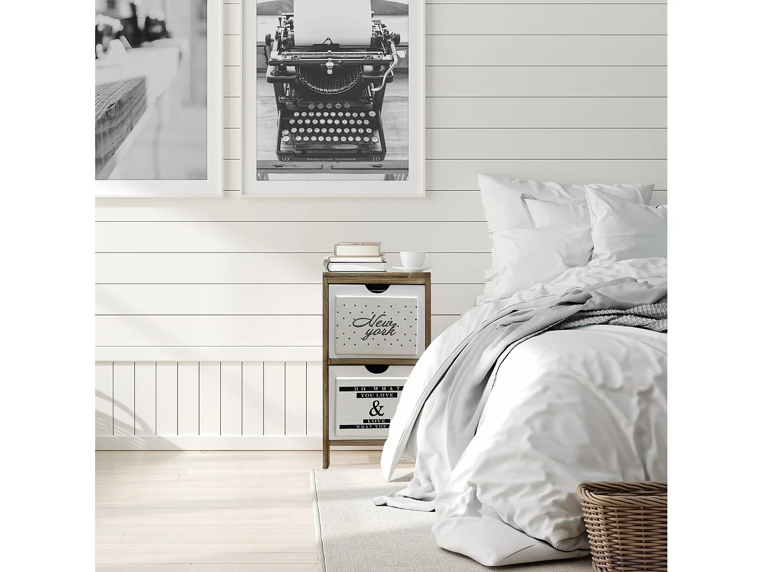 Armário de cabeceira 2 gavetas Modernos Móveis de madeira branca 61x30x24