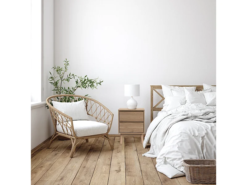 Table de chevet à 2 Tiroirs en Bois Brun Nordique 56,5x40x40 cm