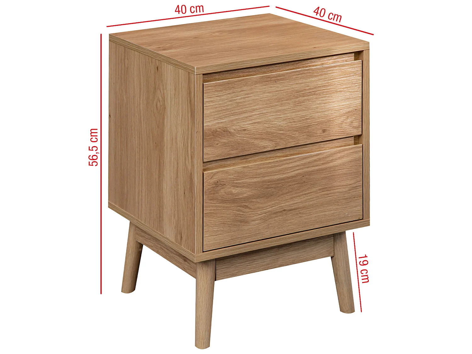 Table de chevet à 2 Tiroirs en Bois Brun Nordique 56,5x40x40 cm