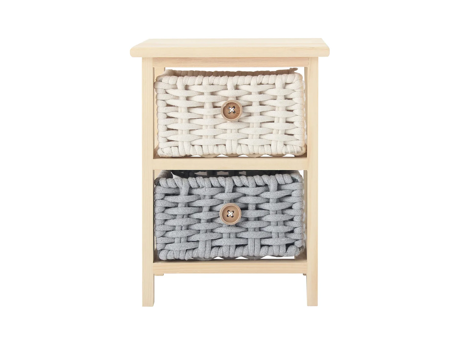 Commode 2 Tiroirs en bois de pin Cotton Beige Gris Chambre à coucher