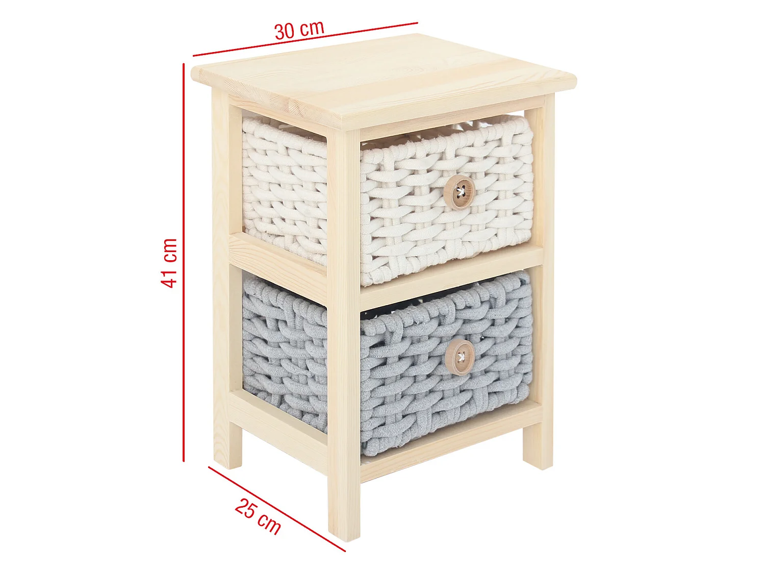 Commode 2 Tiroirs en bois de pin Cotton Beige Gris Chambre à coucher