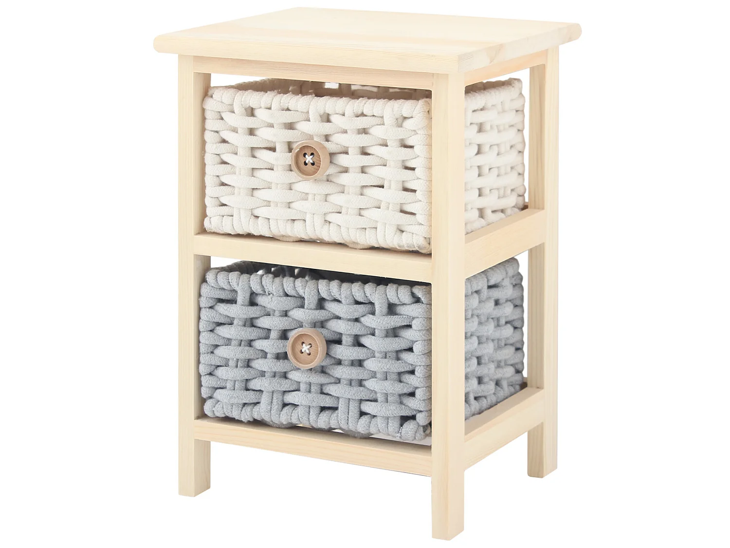 Commode 2 Tiroirs en bois de pin Cotton Beige Gris Chambre à coucher