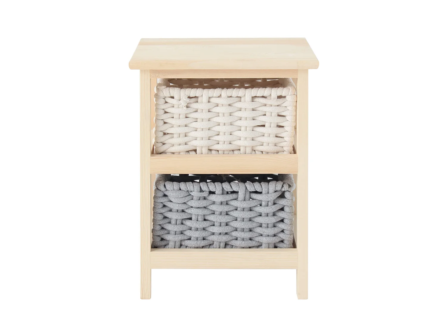 Commode 2 Tiroirs en bois de pin Cotton Beige Gris Chambre à coucher