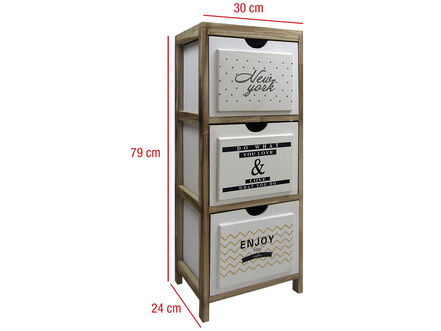 Comodino Cassettiera 3 Cassetti Nordico Legno Chiaro Bianco 79x30x24