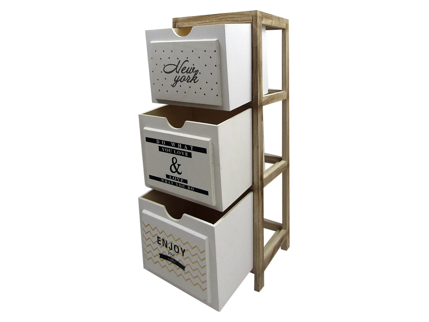 Comodino Cassettiera 3 Cassetti Nordico Legno Chiaro Bianco 79x30x24