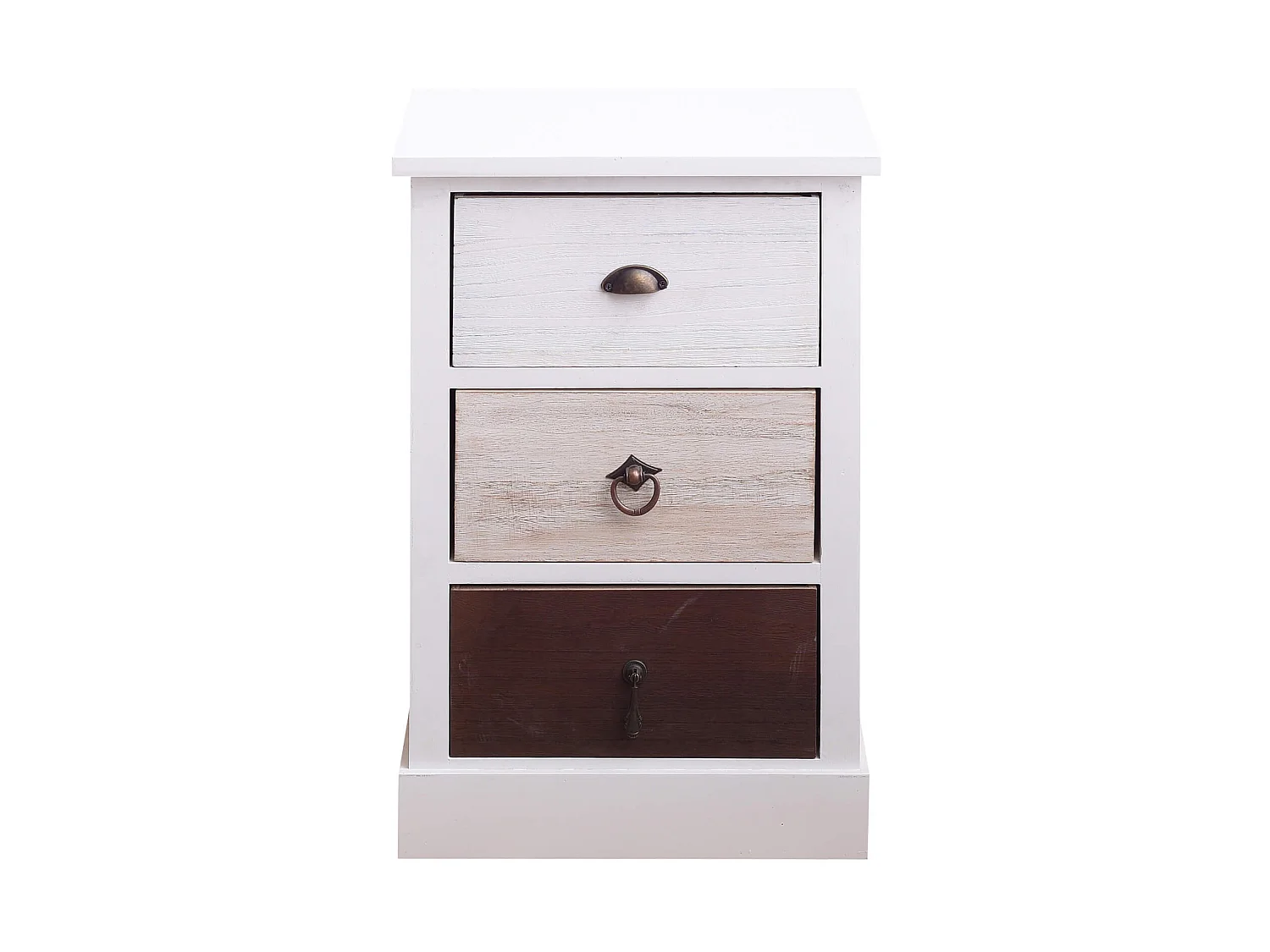 Table De Chevet 3 Tiroirs Bois Blanc Marron Beige 53,5x37x27