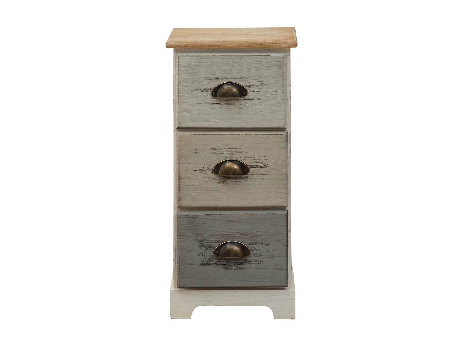 Table De Chevet 3 Tiroirs Bois Blanc Beige Gris 57x29x25