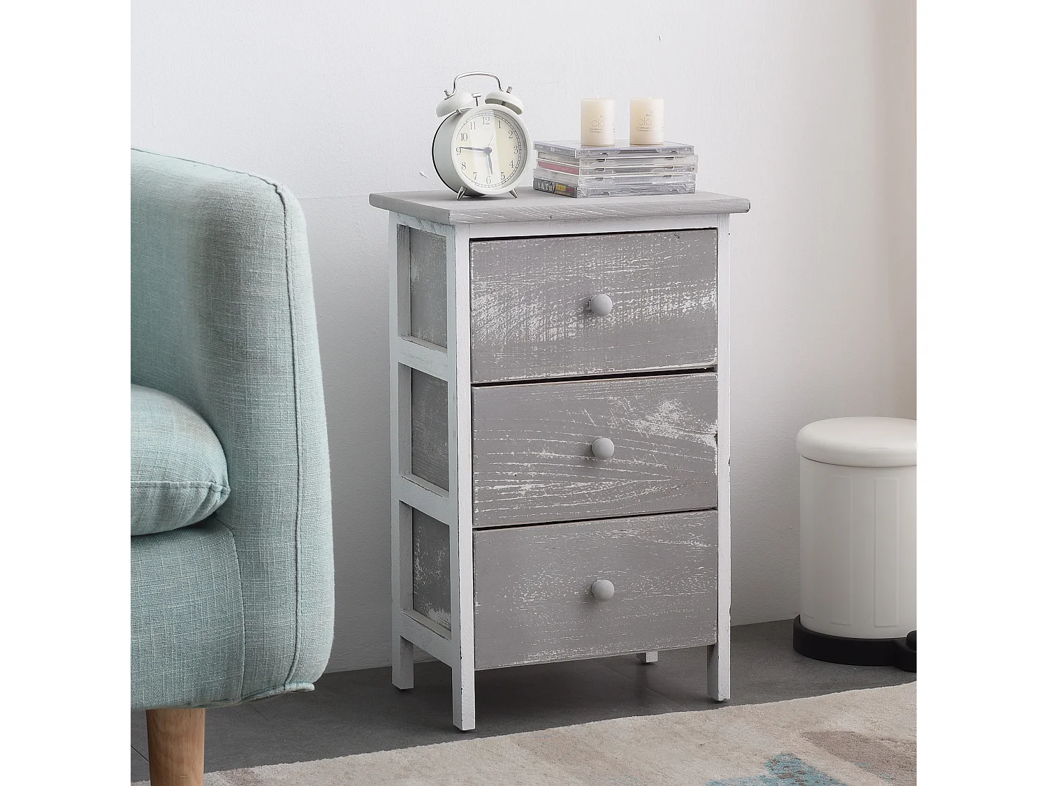 Mesa de cabeceira 3 Gavetas Grey Shabby  56x35x30
