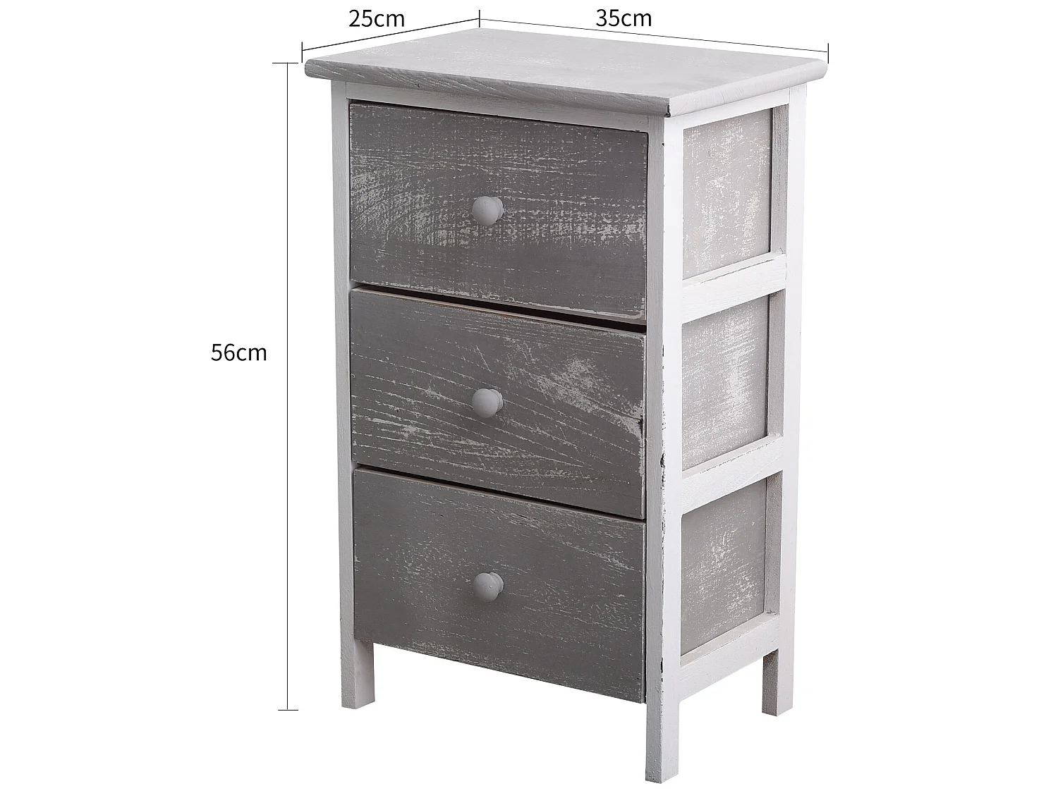 Mesa de cabeceira 3 Gavetas Grey Shabby  56x35x30