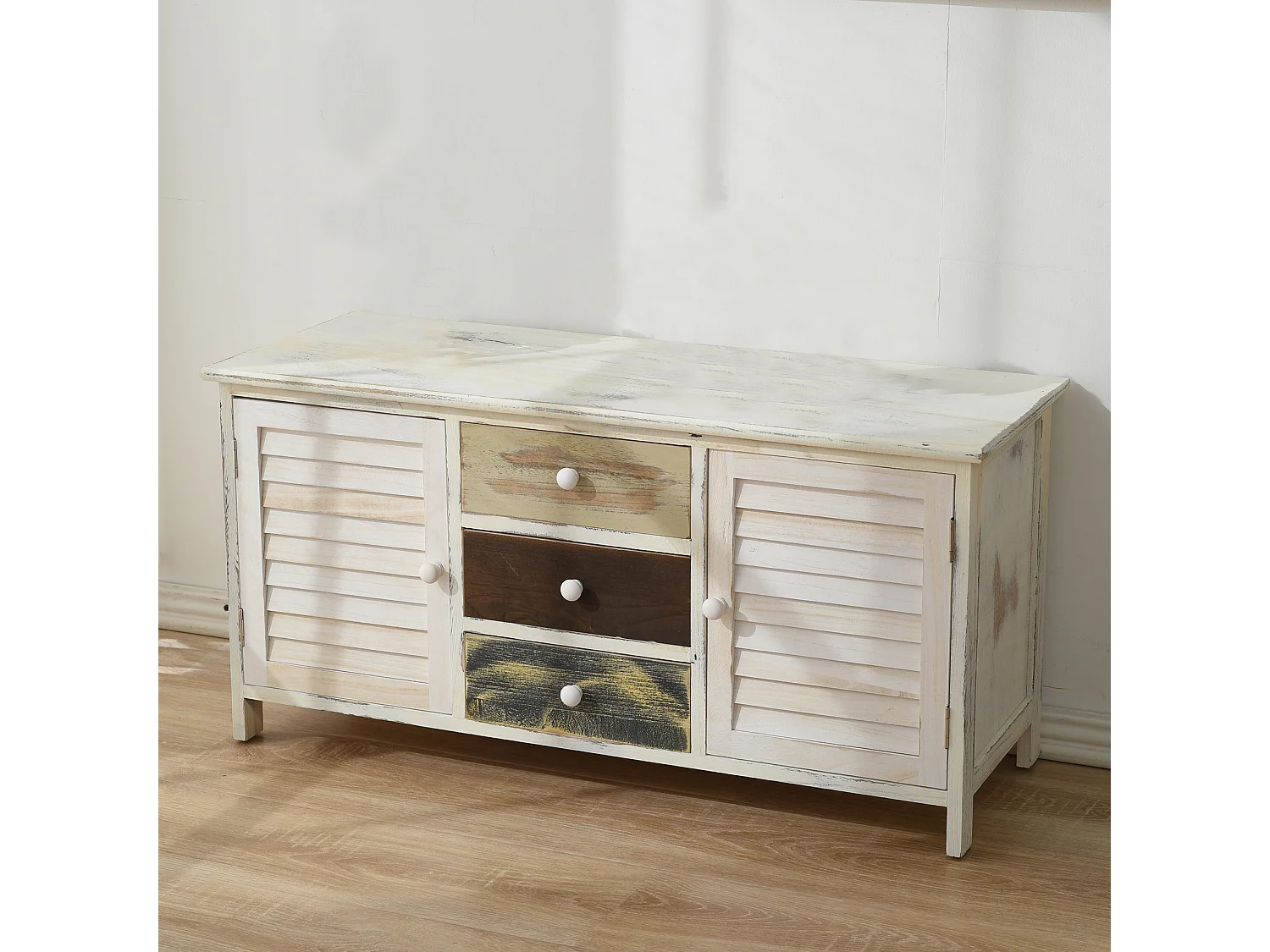 Banc Meuble De Rangement 3 Tiroirs 2 Porte Bois Blanc 45x90x34