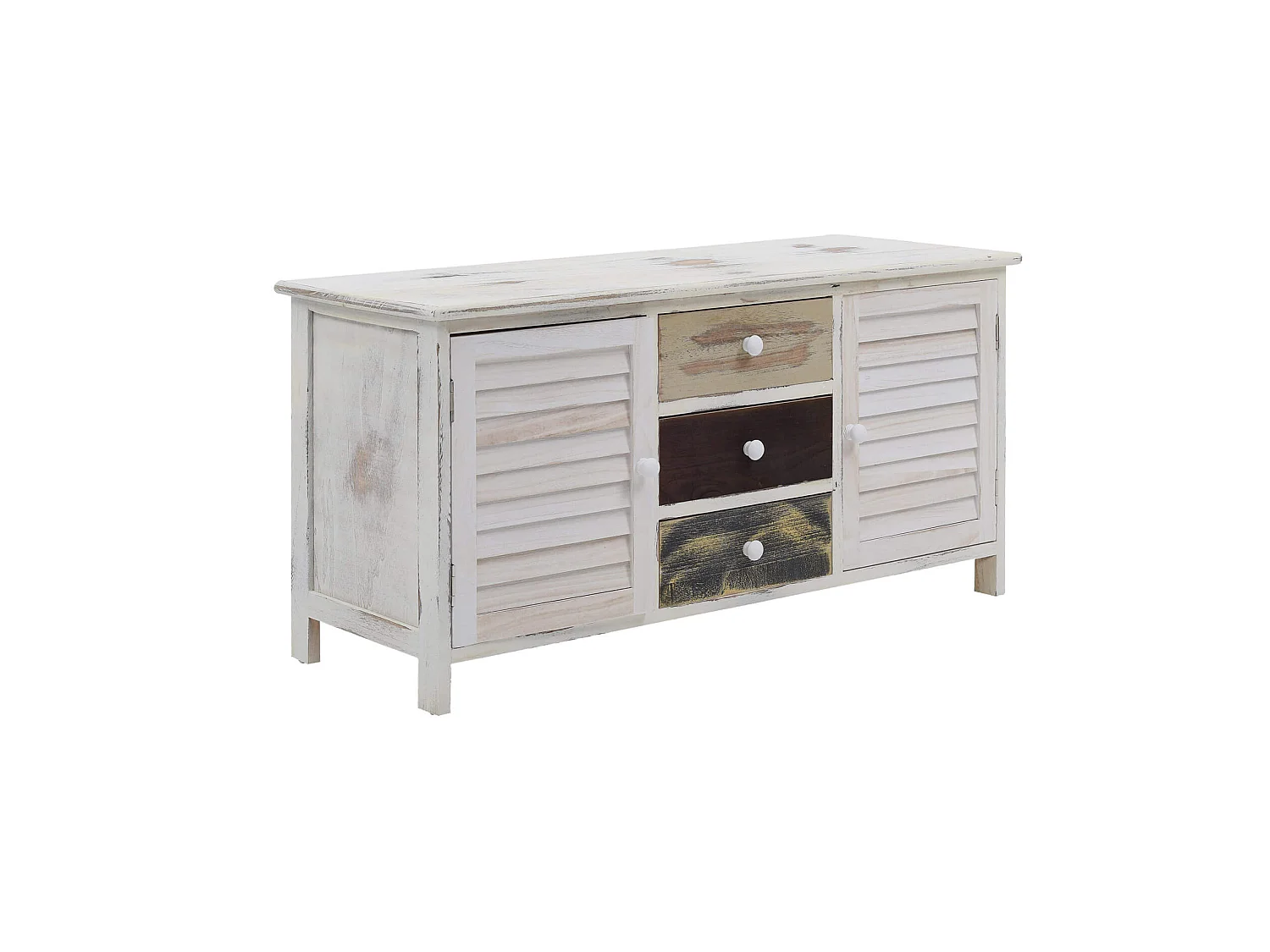 Banc Meuble De Rangement 3 Tiroirs 2 Porte Bois Blanc 45x90x34
