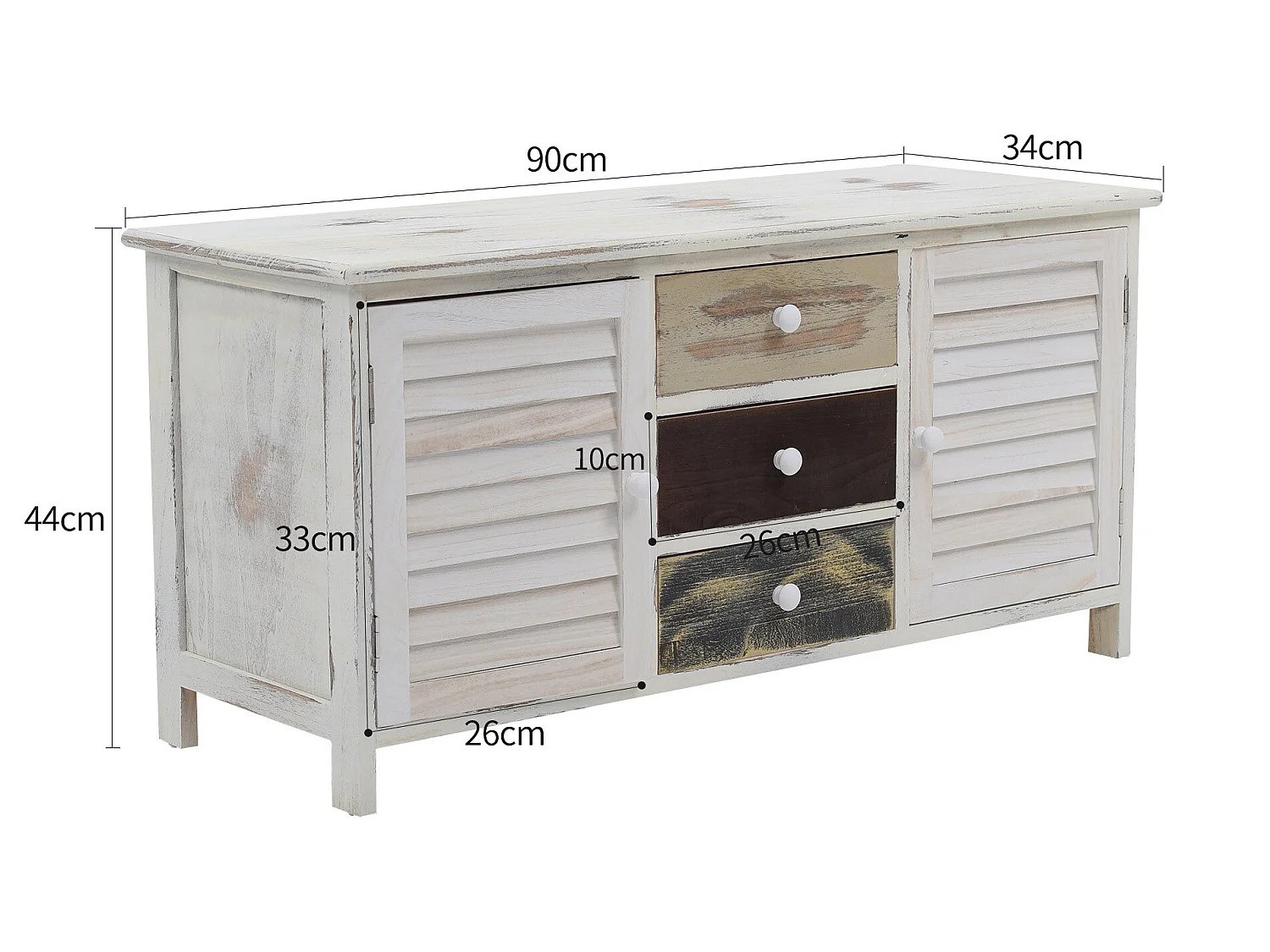 Banc Meuble De Rangement 3 Tiroirs 2 Porte Bois Blanc 45x90x34