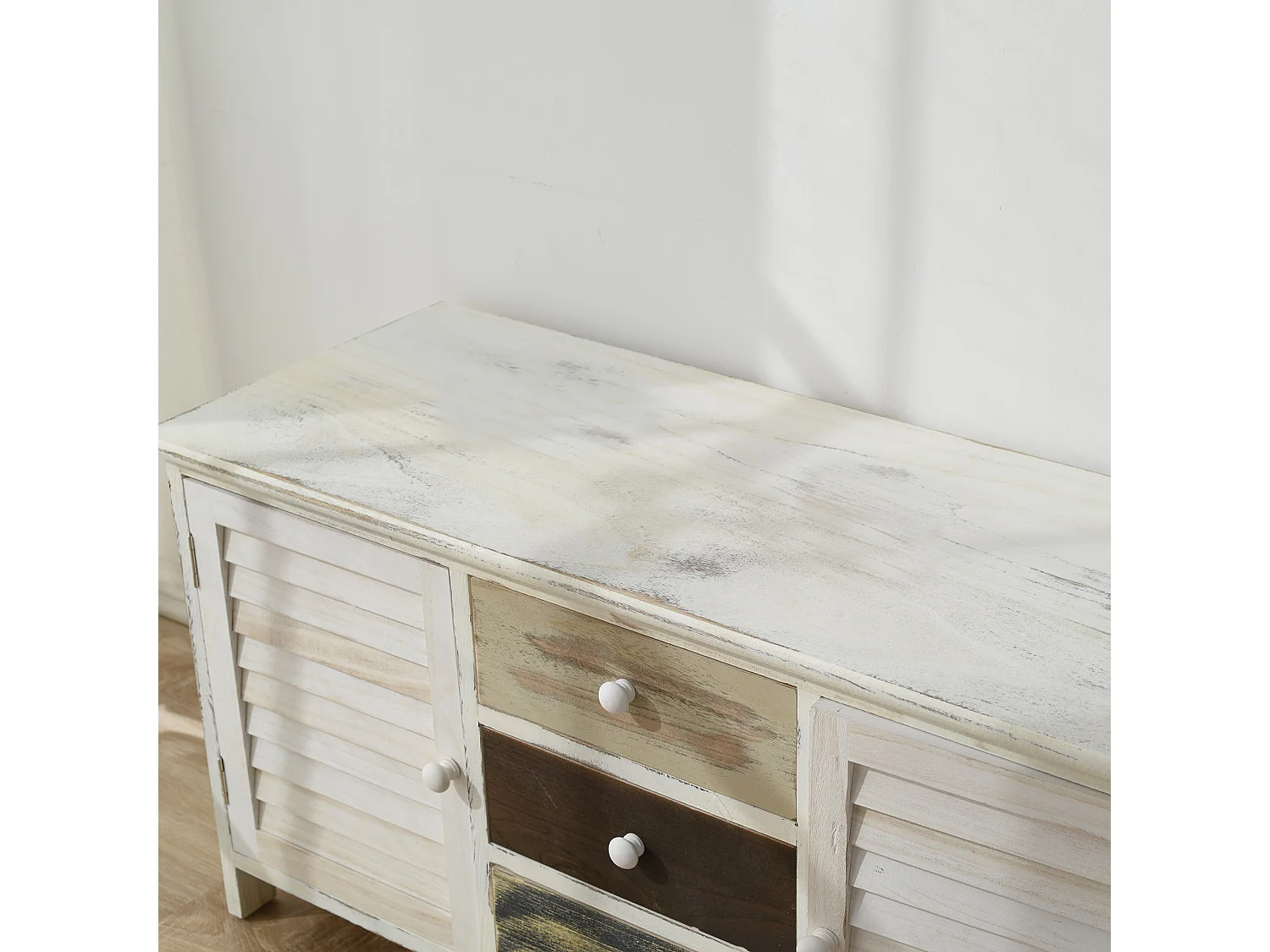 Banc Meuble De Rangement 3 Tiroirs 2 Porte Bois Blanc 45x90x34