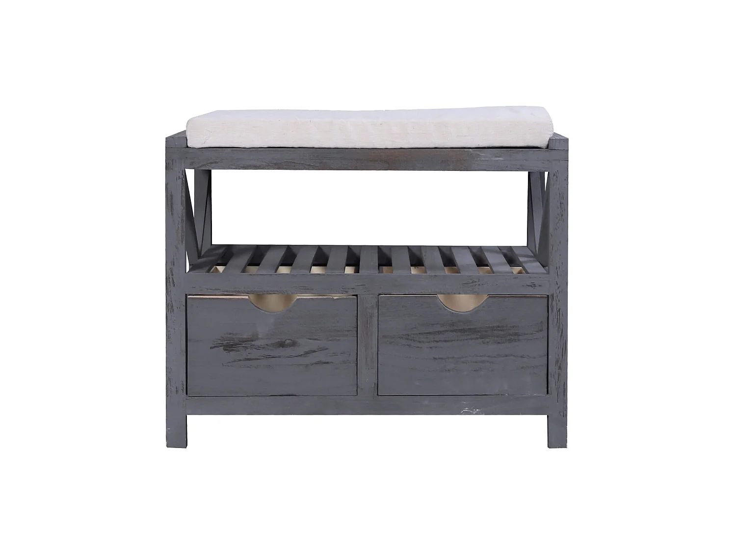 Panca Panchina Scarpiera 2 Cassetti Grigio Vintage Retrò 43x65x34