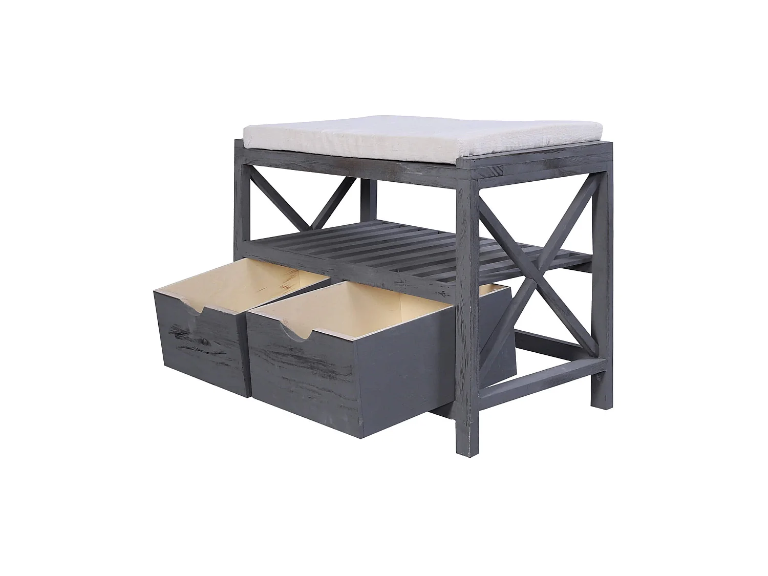 Panca Panchina Scarpiera 2 Cassetti Grigio Vintage Retrò 43x65x34