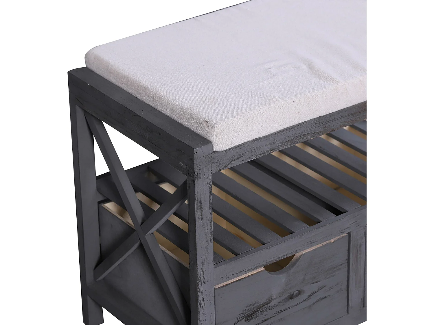 Panca Panchina Scarpiera 2 Cassetti Grigio Vintage Retrò 43x65x34