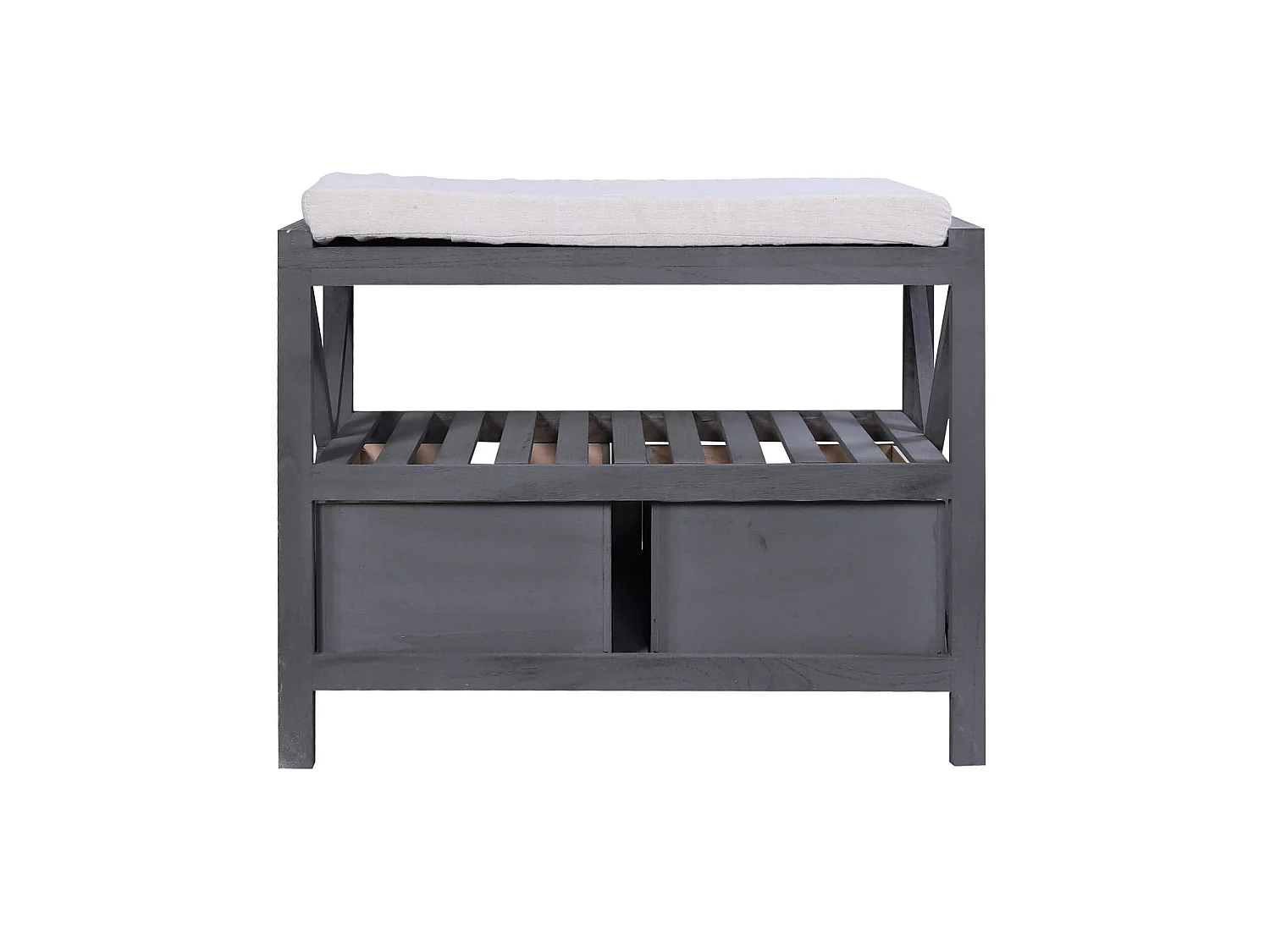 Panca Panchina Scarpiera 2 Cassetti Grigio Vintage Retrò 43x65x34