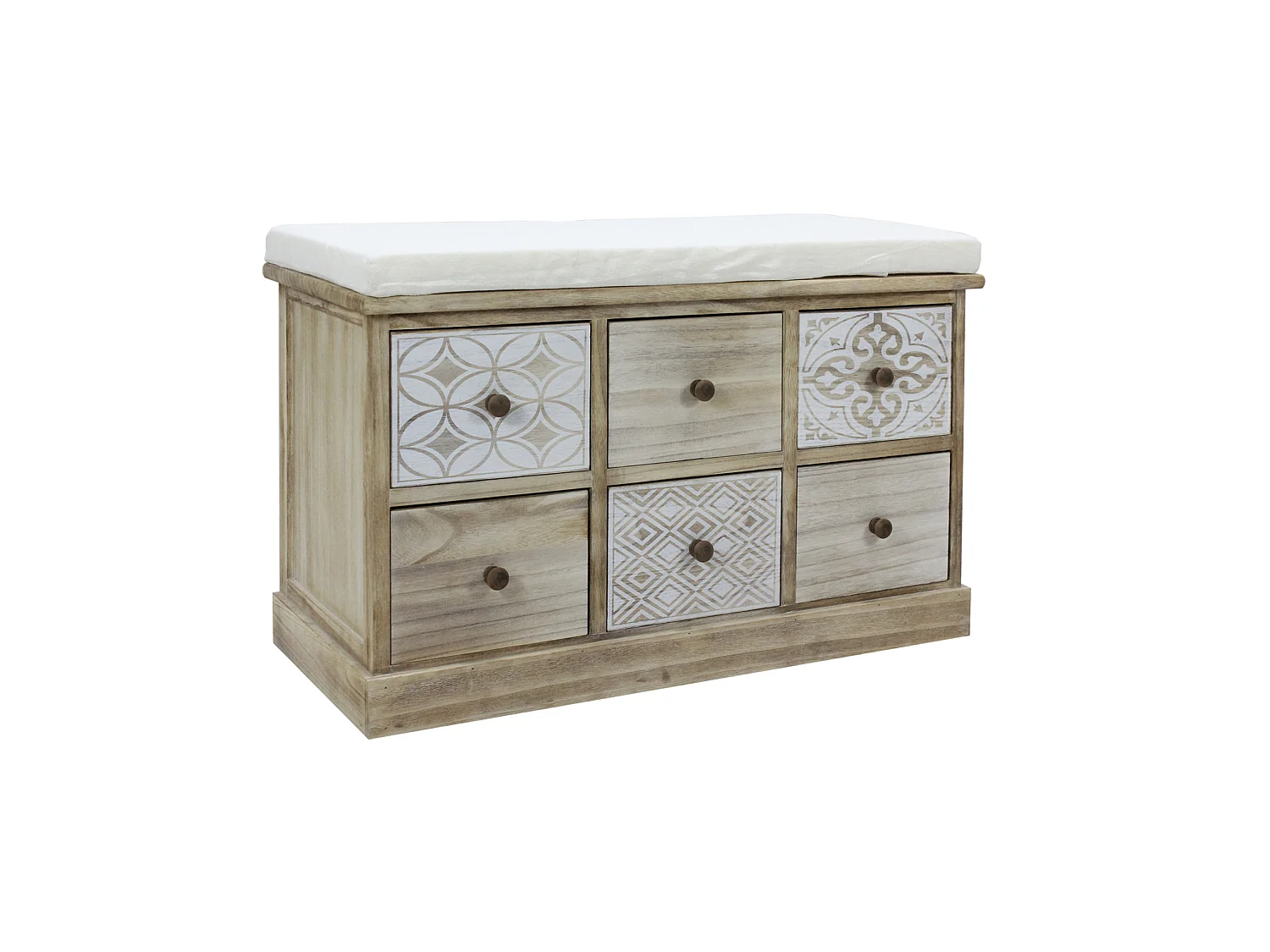 Banco Gaveta Bege 6 Gavetas Assento Estofado 49x77,5x35