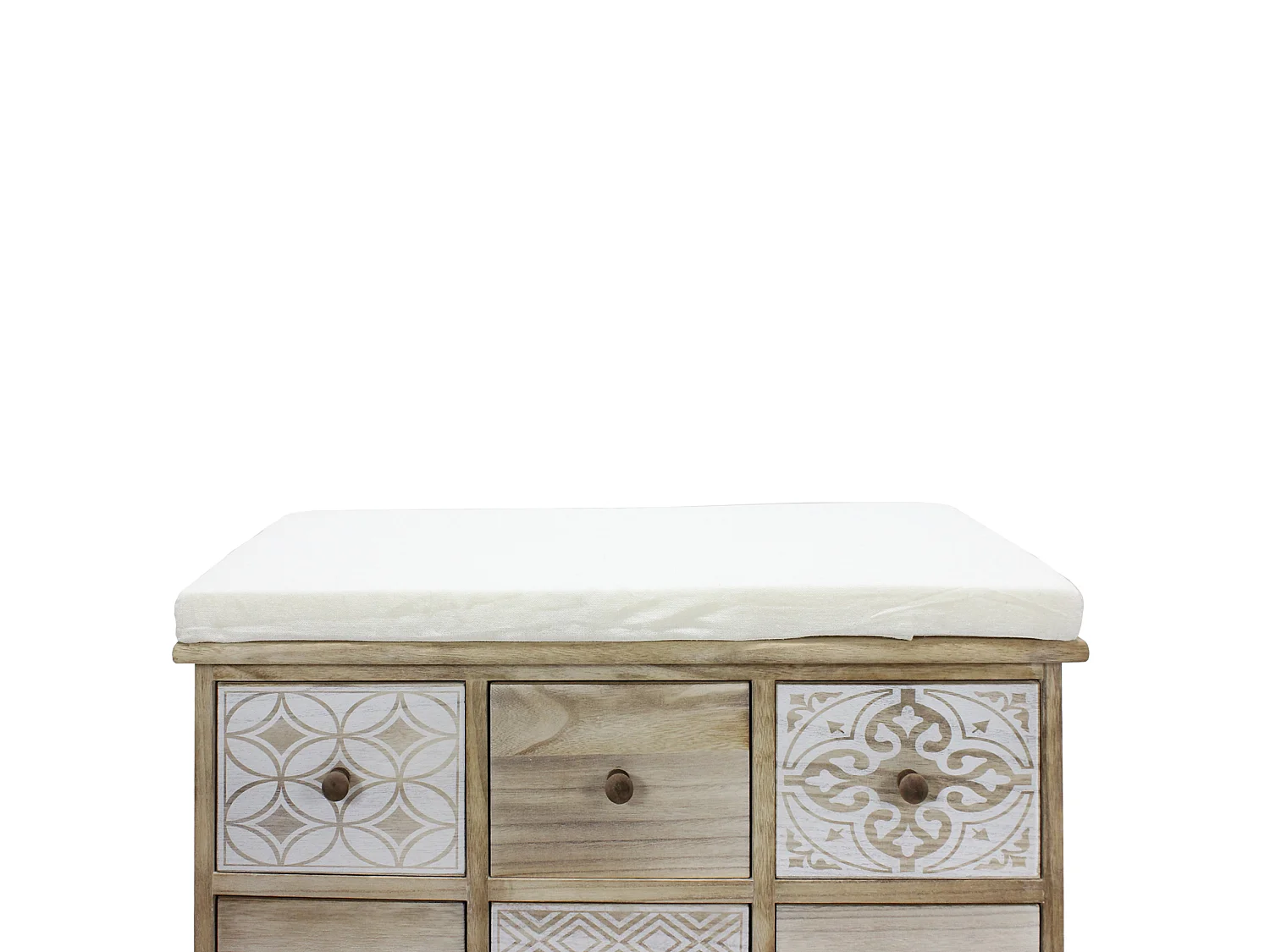 Banco Gaveta Bege 6 Gavetas Assento Estofado 49x77,5x35