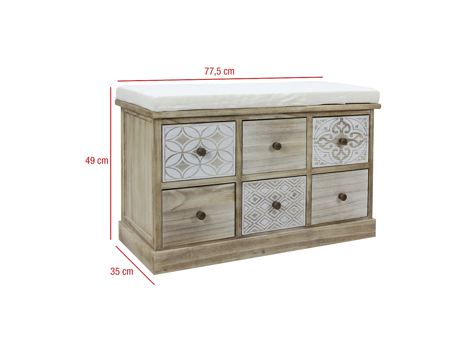 Panca Cassettiera Beige 6 Cassetti Seduta Imbottita 49x77,5x35