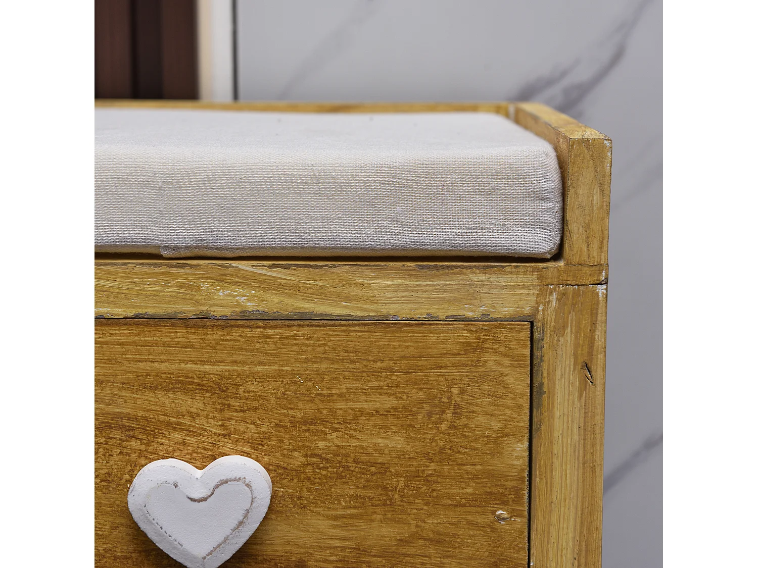 Banc Coffre 4 Tiroirs Bois Osier Beige Vintage 46x60x30