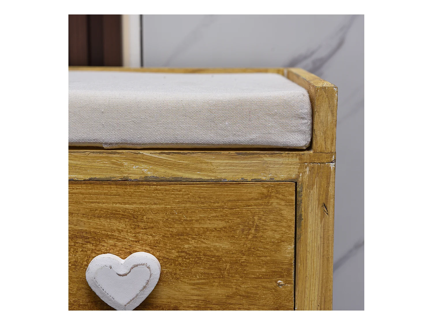 Panca 2 Cassetti 2 Cesti Vimini Legno Beige Shabby 46x60x30