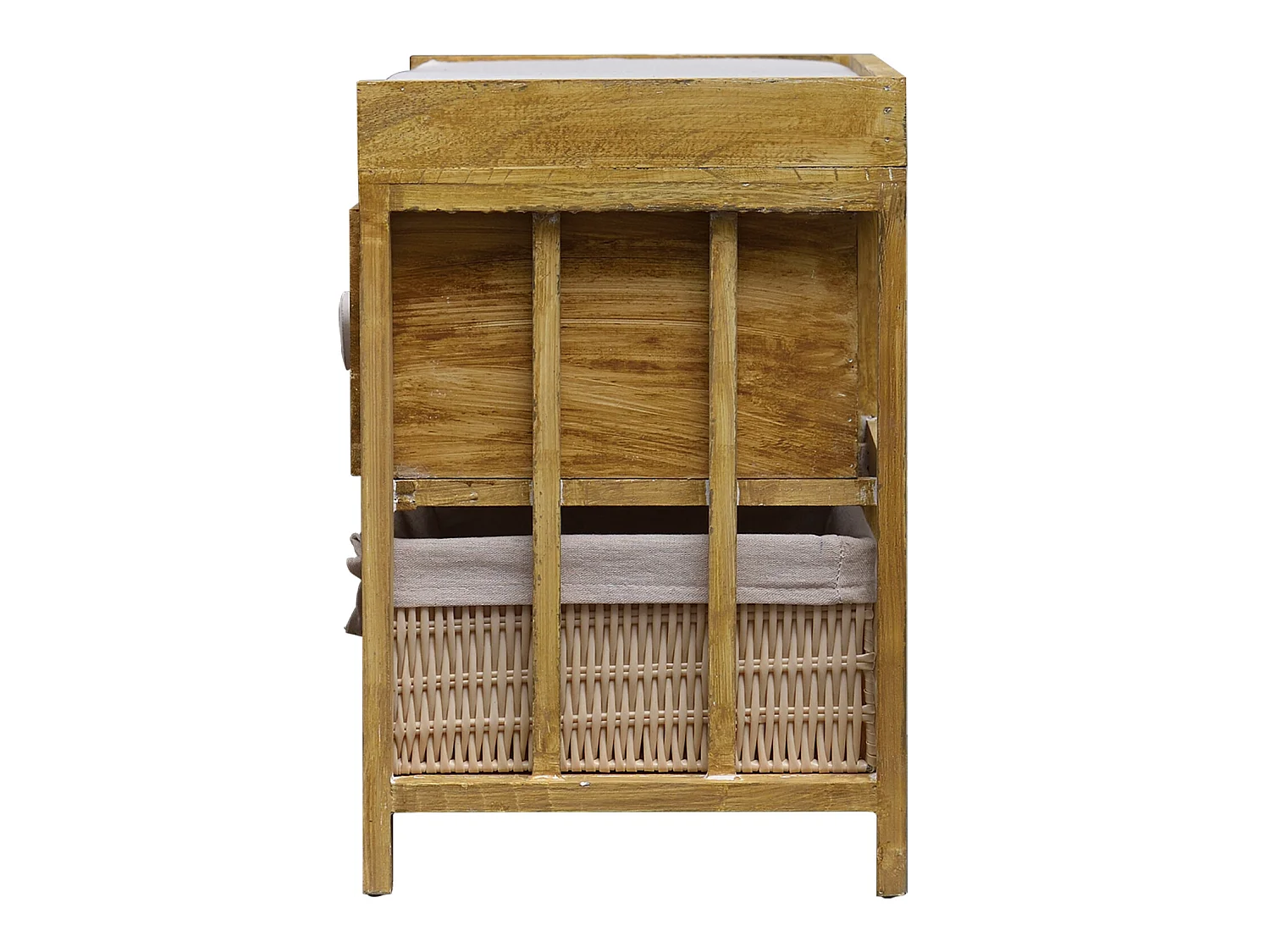 Panca 2 Cassetti 2 Cesti Vimini Legno Beige Shabby 46x60x30