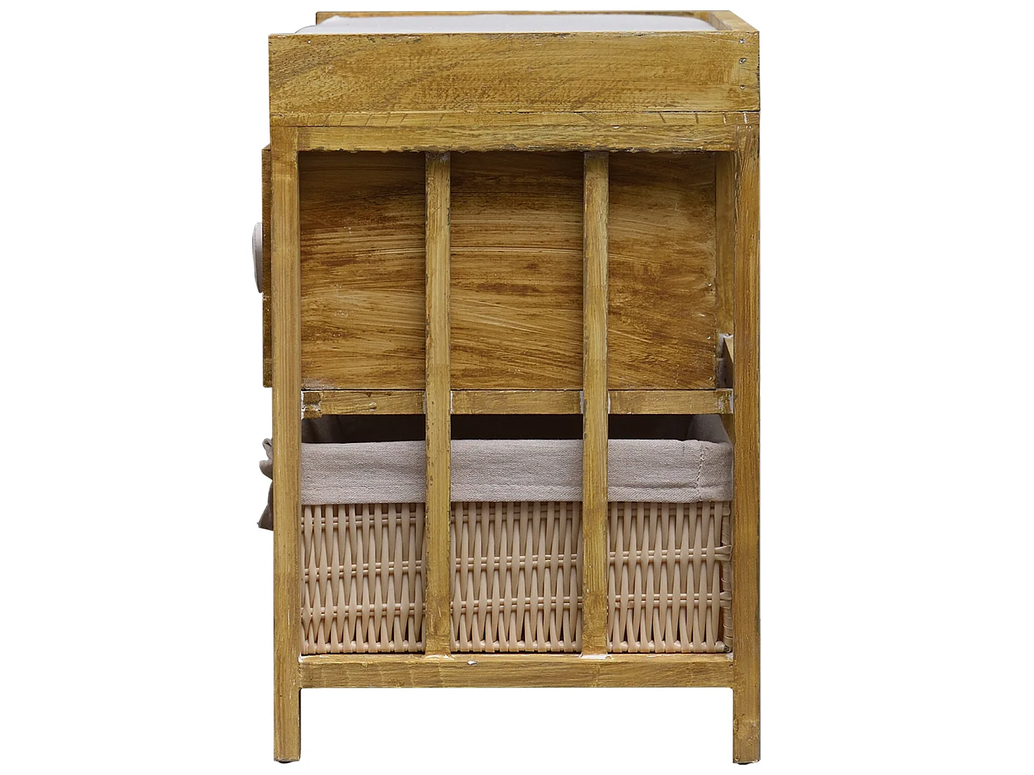 Banc Coffre 4 Tiroirs Bois Osier Beige Vintage 46x60x30