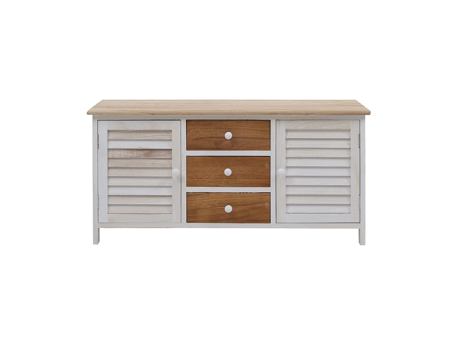 Banc Meuble 3 Tiroirs 2 Porte Bois Blanc Beige 44x90x34