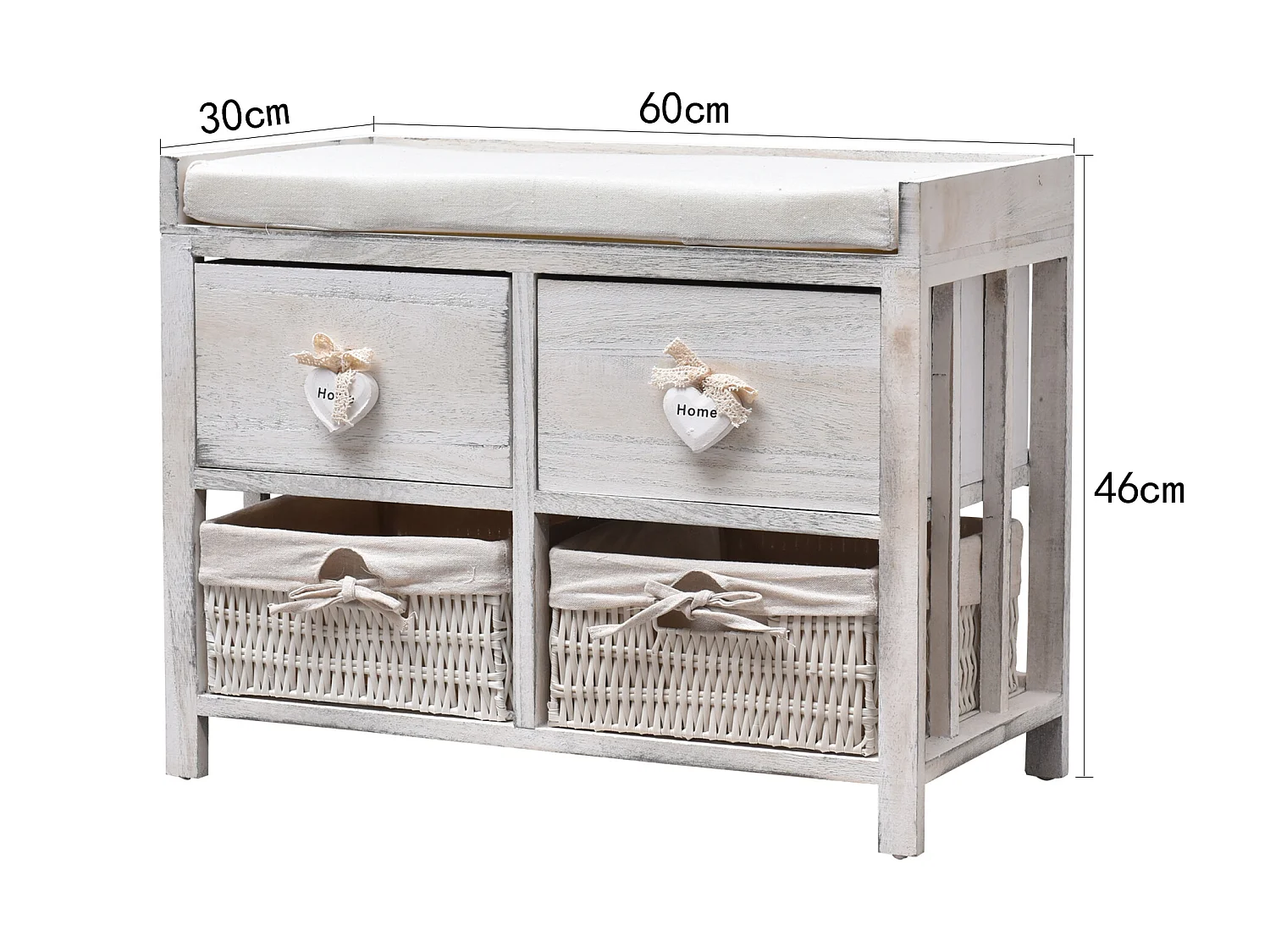 Banco de Asiento 2 Cajones Decapado Vintage 46x60x30