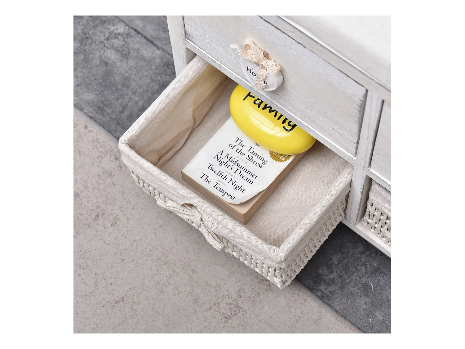 Banco de Asiento 2 Cajones Decapado Vintage 46x60x30