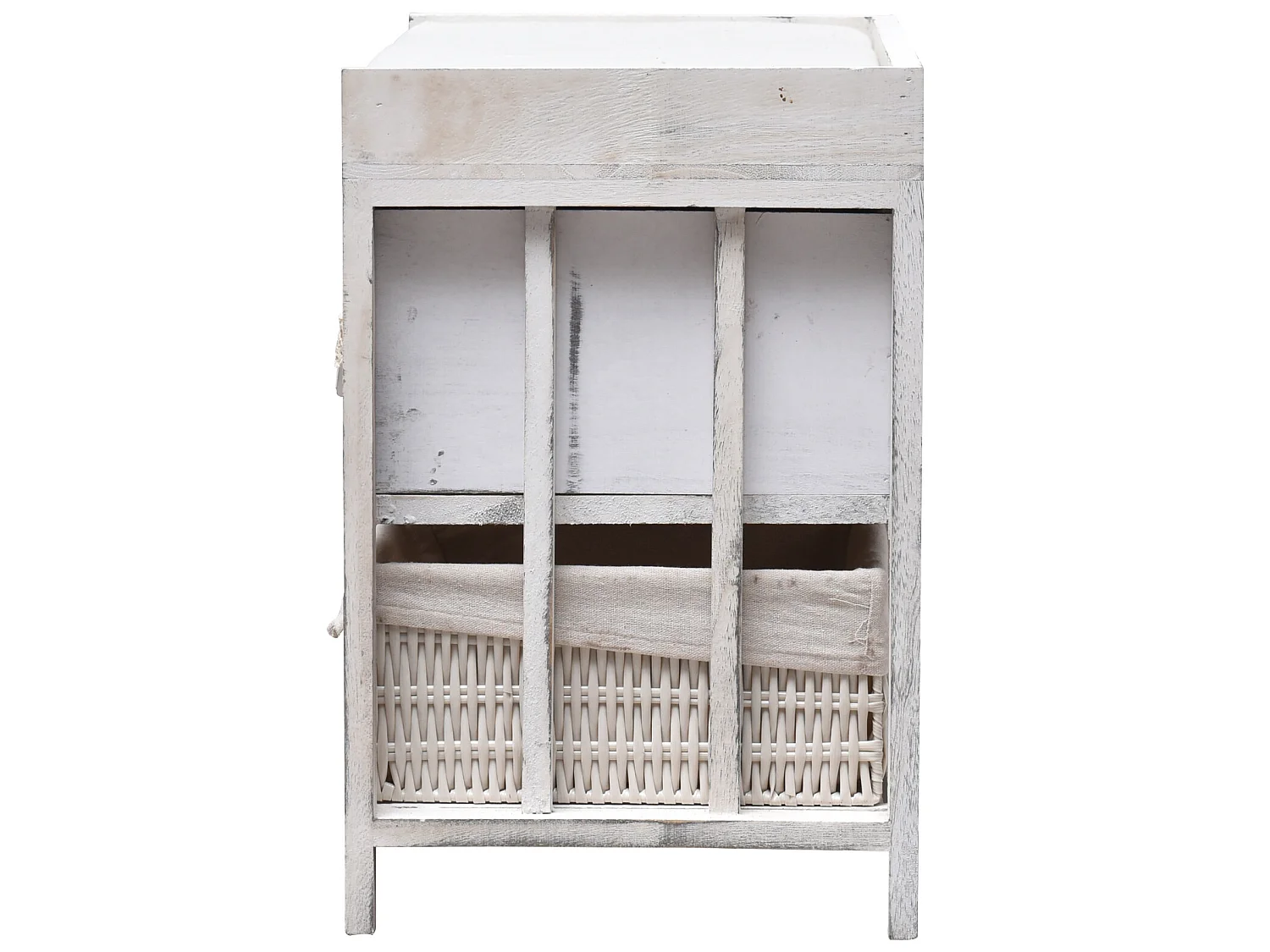 Panca 2 Cassetti 2 Ceste Legno Vimini Bianco Shabby Chic 46x60x30