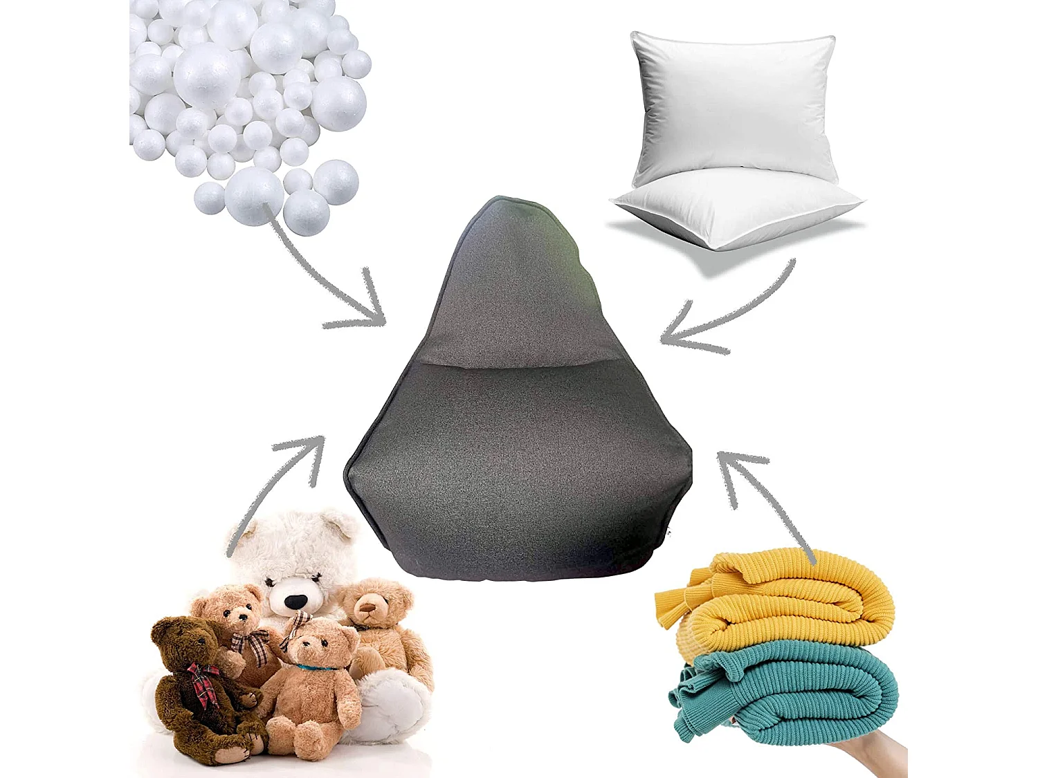 Housse De Pouf Polyester Gris Sans Remplissage 70x80x90