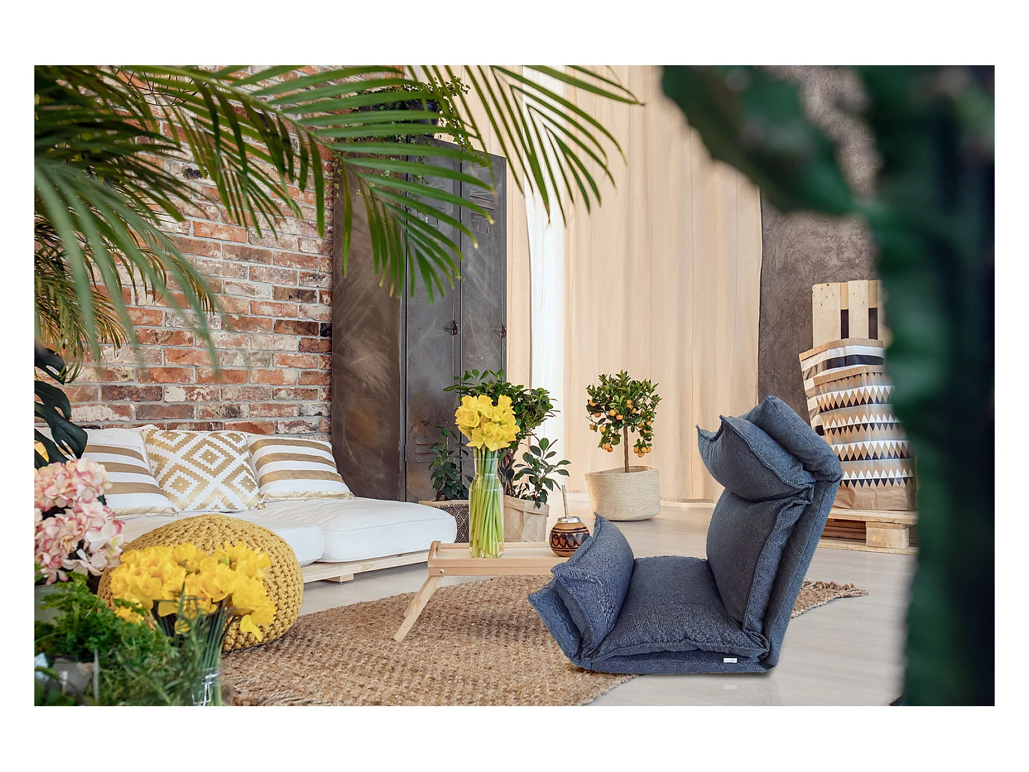 Seduta Poltrona Yoga Blu Denim Metallo Poliestere 70x56x70