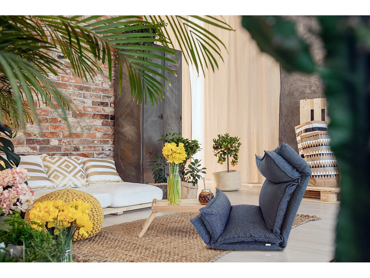 Chaise De Méditation Bleu Denim Métal Polyester Inclinable 70x56x70