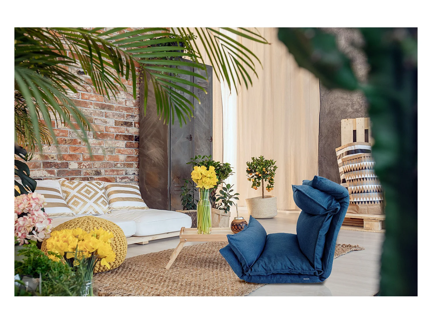 Chaise De Méditation Fauteuil Yoga Bleué Métal Polyester 70x56x70