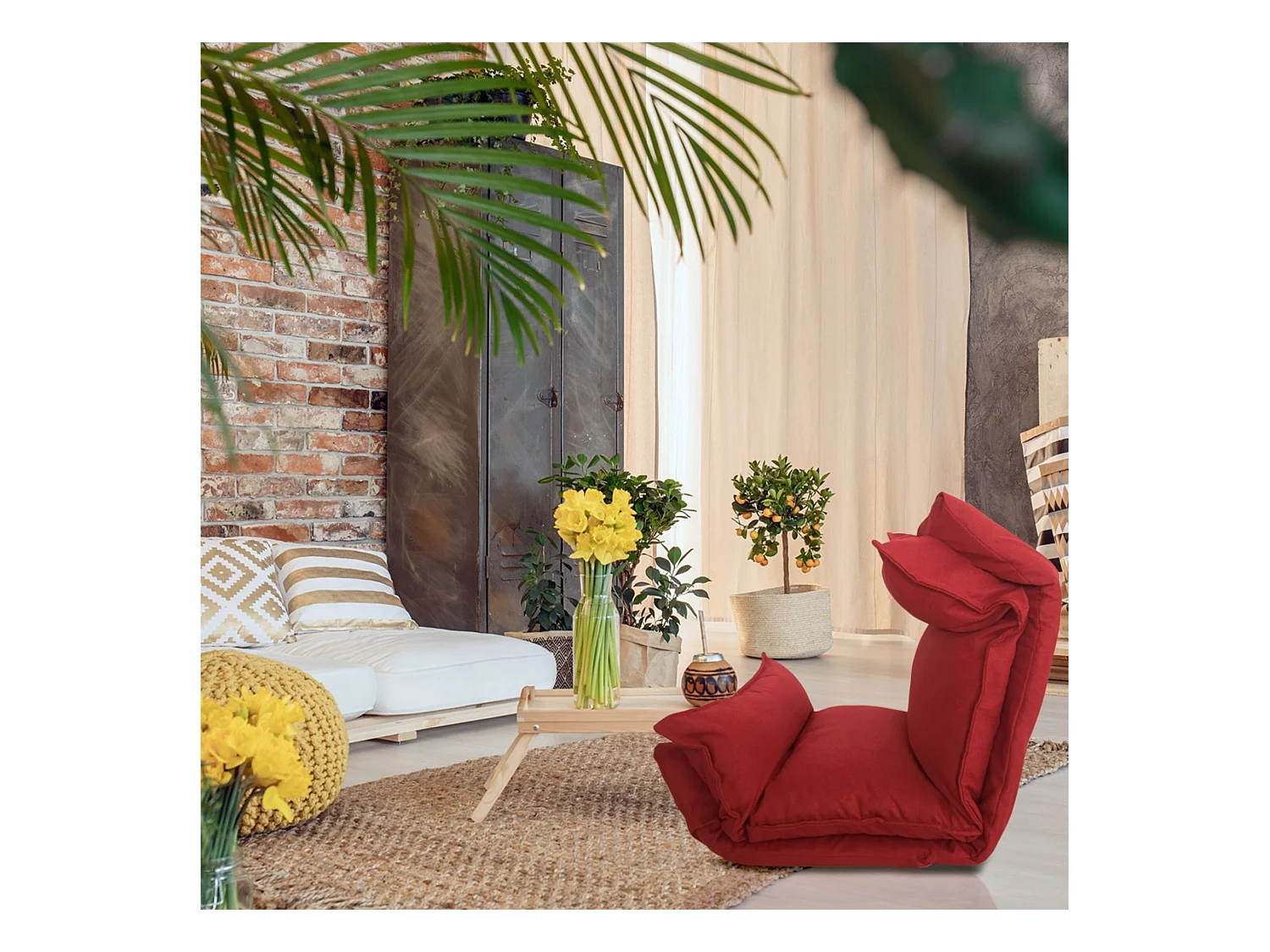 Poltroncina A Terra Seduta Yoga Rossa Poliestere 70x56x70