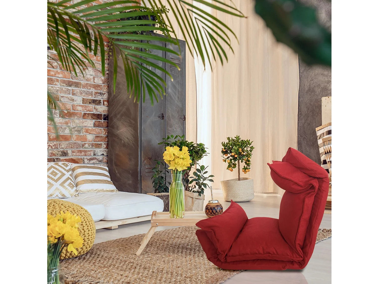 Chaise De Méditation Fauteuil Yoga Rouge Métal Poliéster 70x56x70