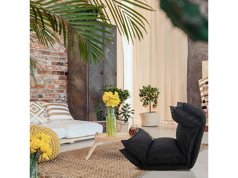 Cadeira de braços de Meditação Futon Cadeira de Poliéster Preto Metal 70x56x70