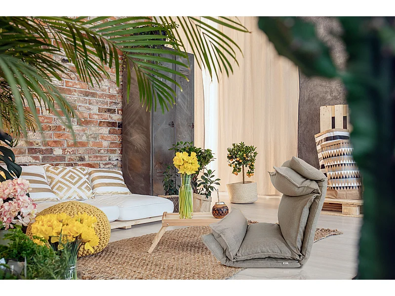 Seduta Poltrona Meditazione Beige Metallo Poliestere 70x56x70