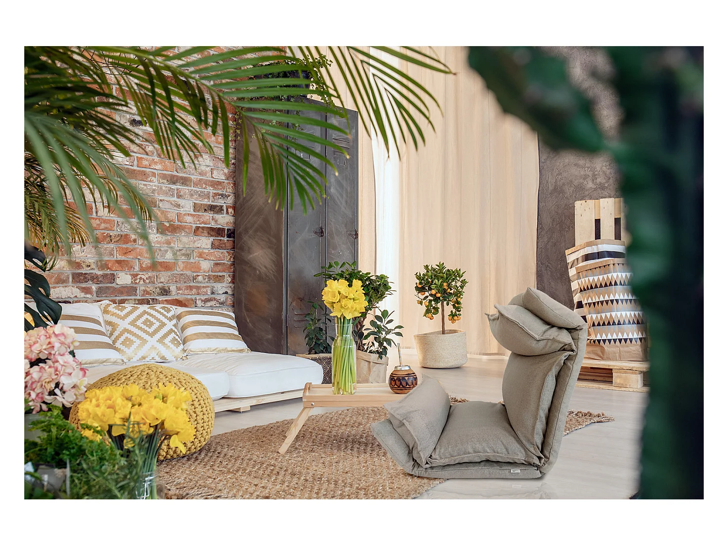 Cadeirão de Meditação Poliéster Metálico Bege 70x56x70