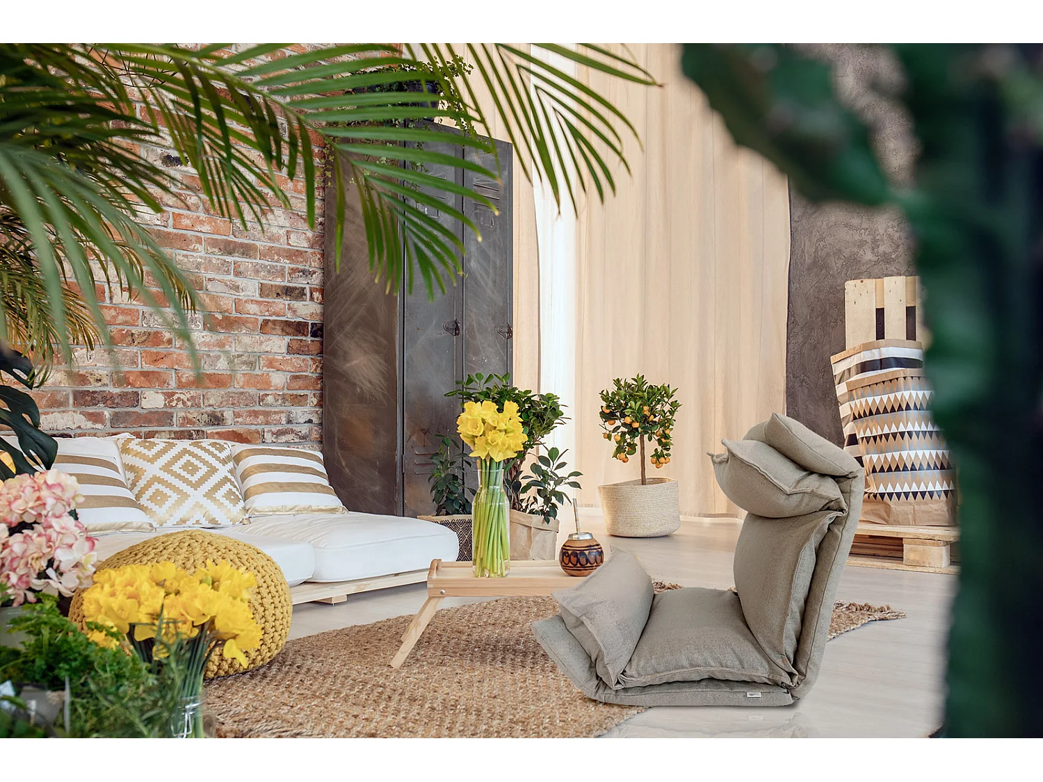 Chaise De Sol Métal Beige Polyester Relaxante Inclinable 70x56x70