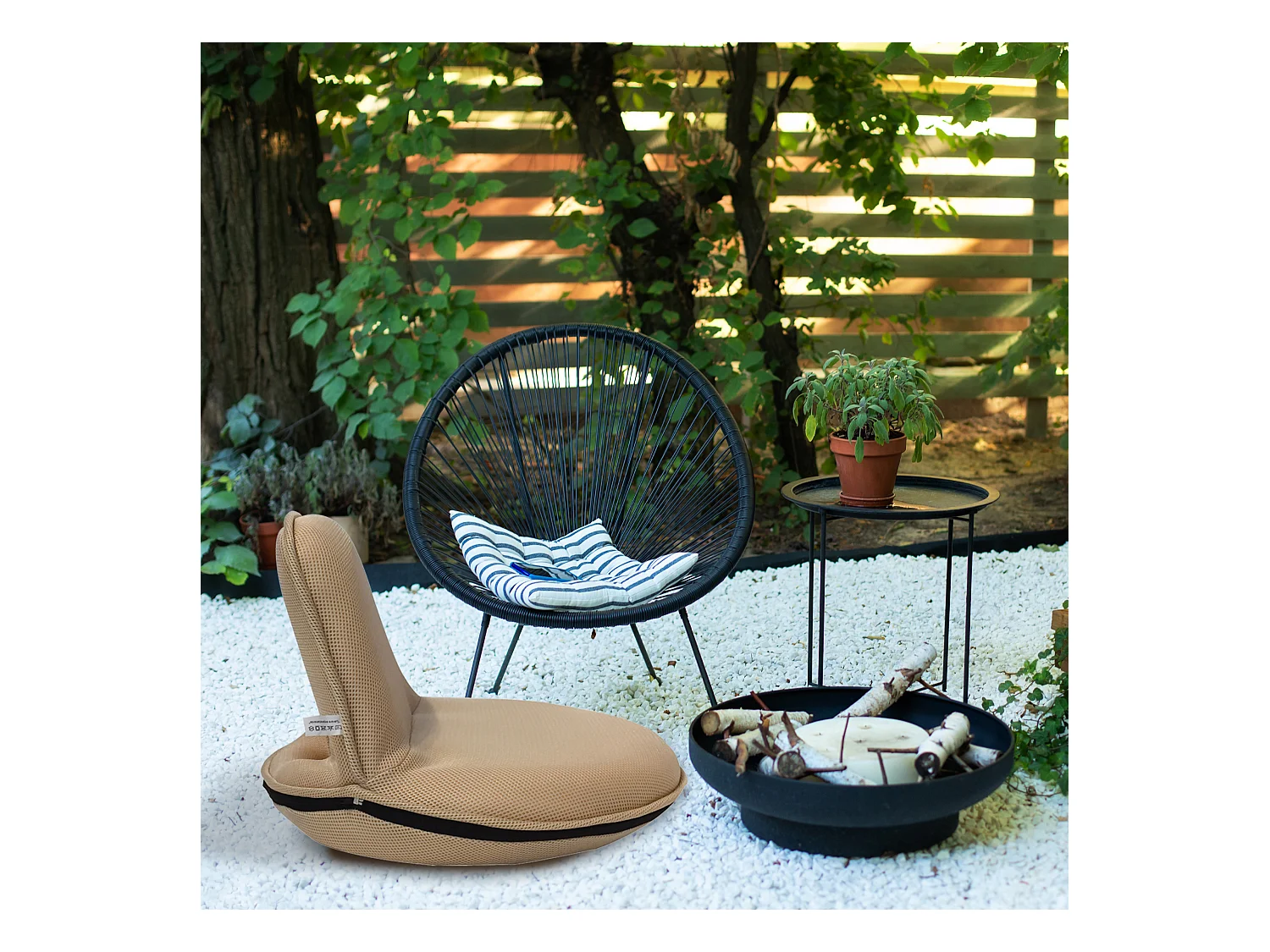 Poltrona da Meditazione Pieghevole Tessuto Beige 44x52x50