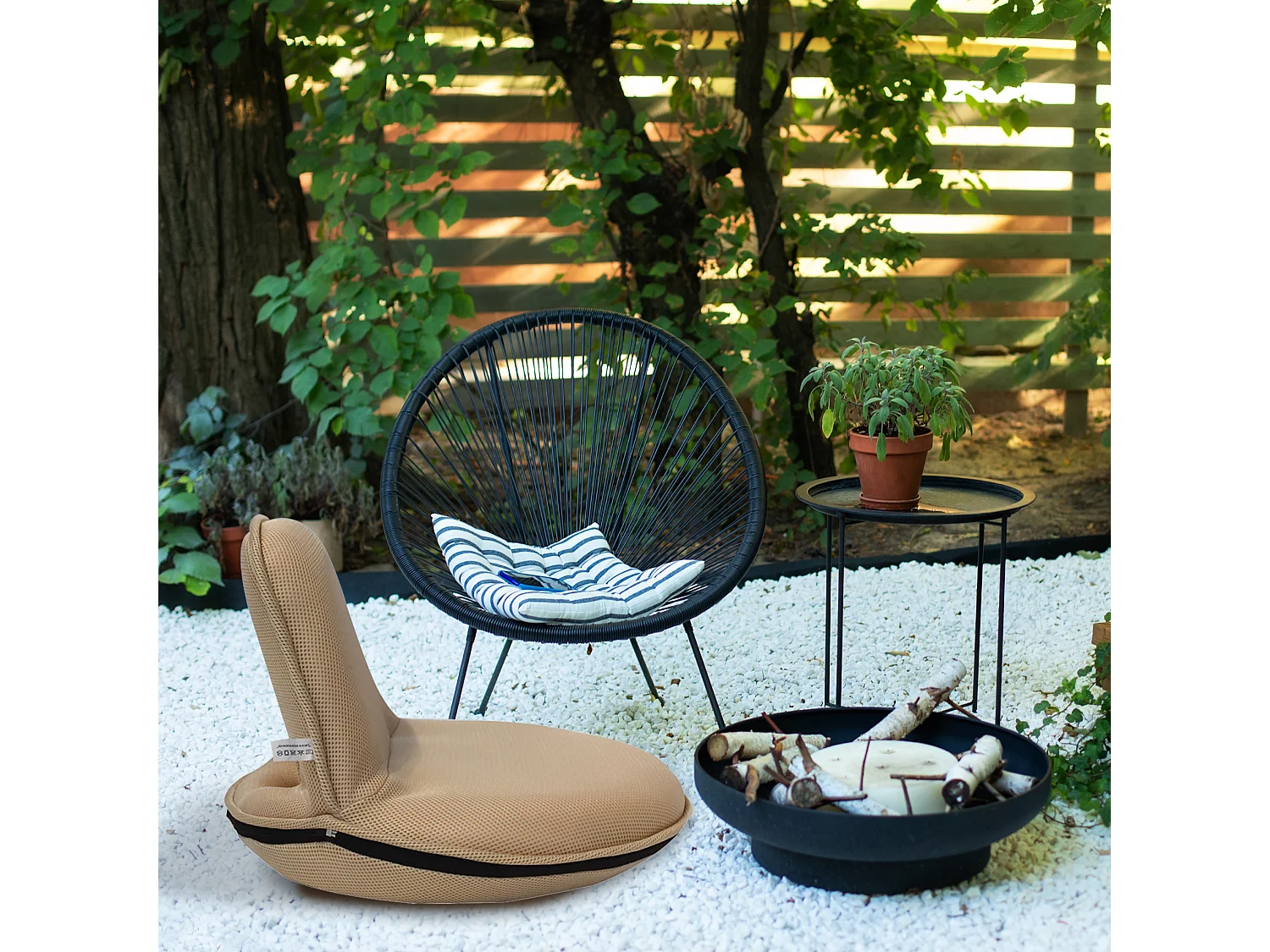 Chaise de Méditation Pliant Tissu Beige 44x52x50