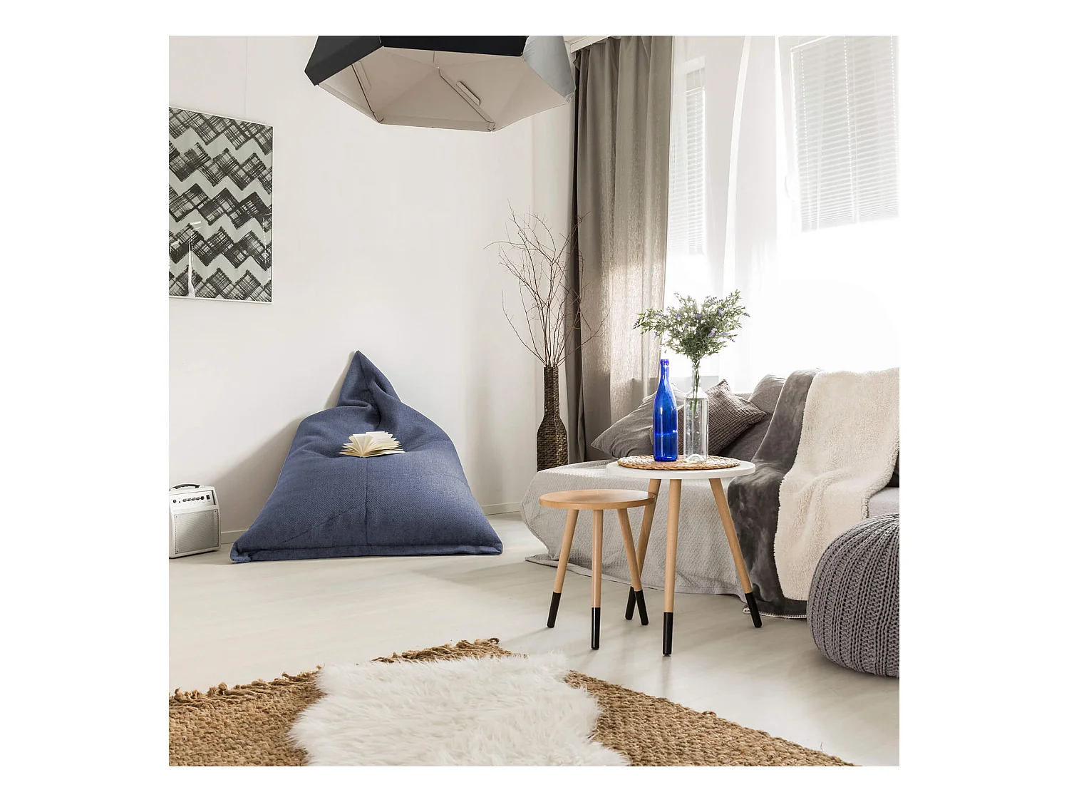 Rivestimento Pouf Sacco Vuoto Blu Poliestere Cerniera 50x110x130