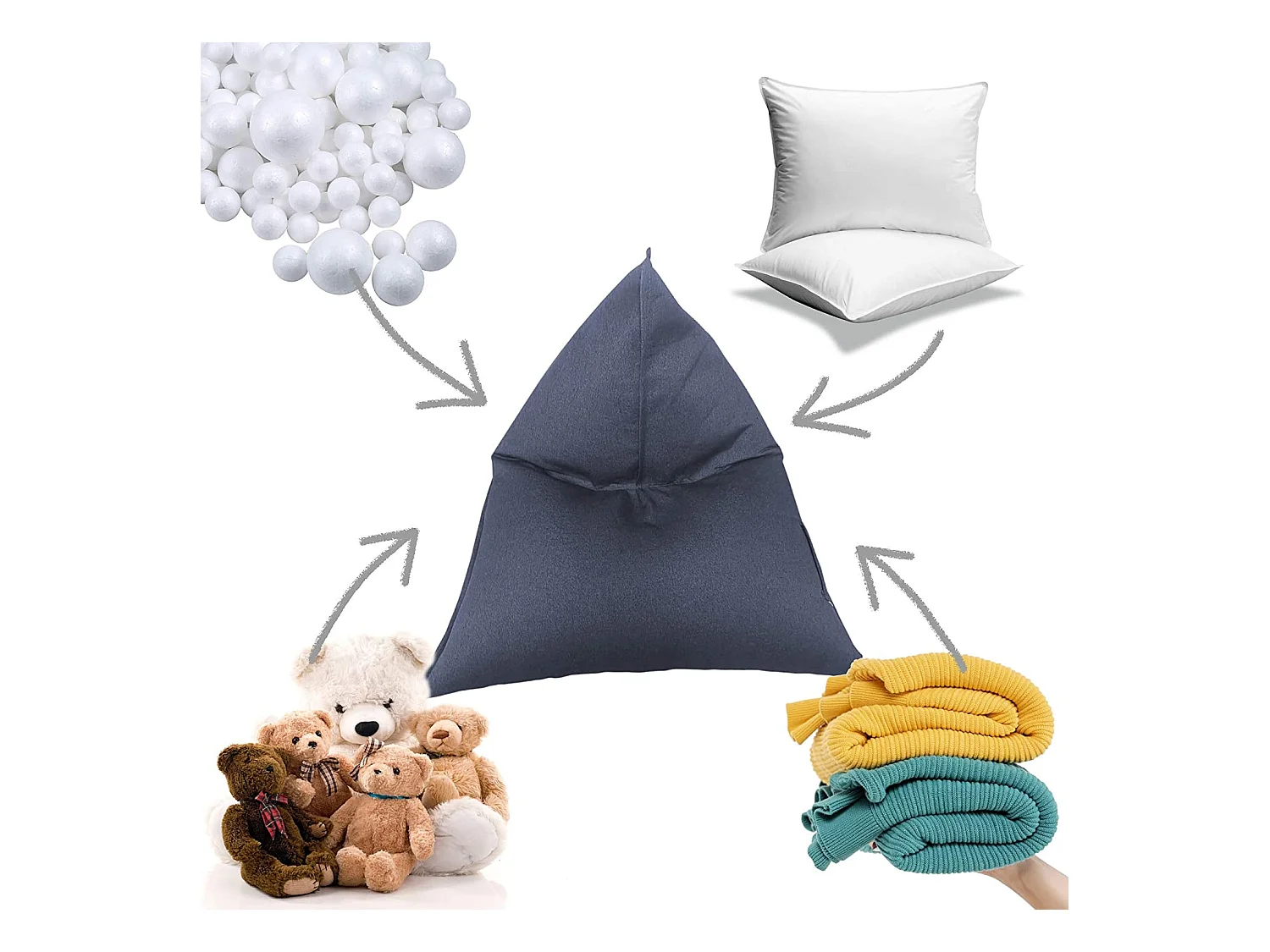 Rivestimento Pouf Sacco Vuoto Blu Poliestere Cerniera 50x110x130