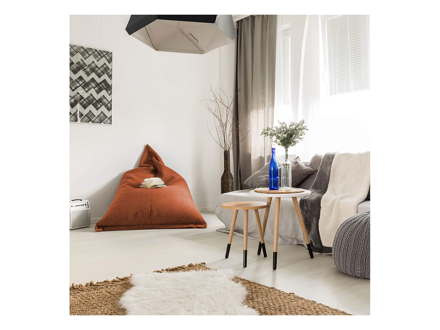 Fodera Pouf Pera Vuoto Arancione Poliestere Cerniera 50x110x130