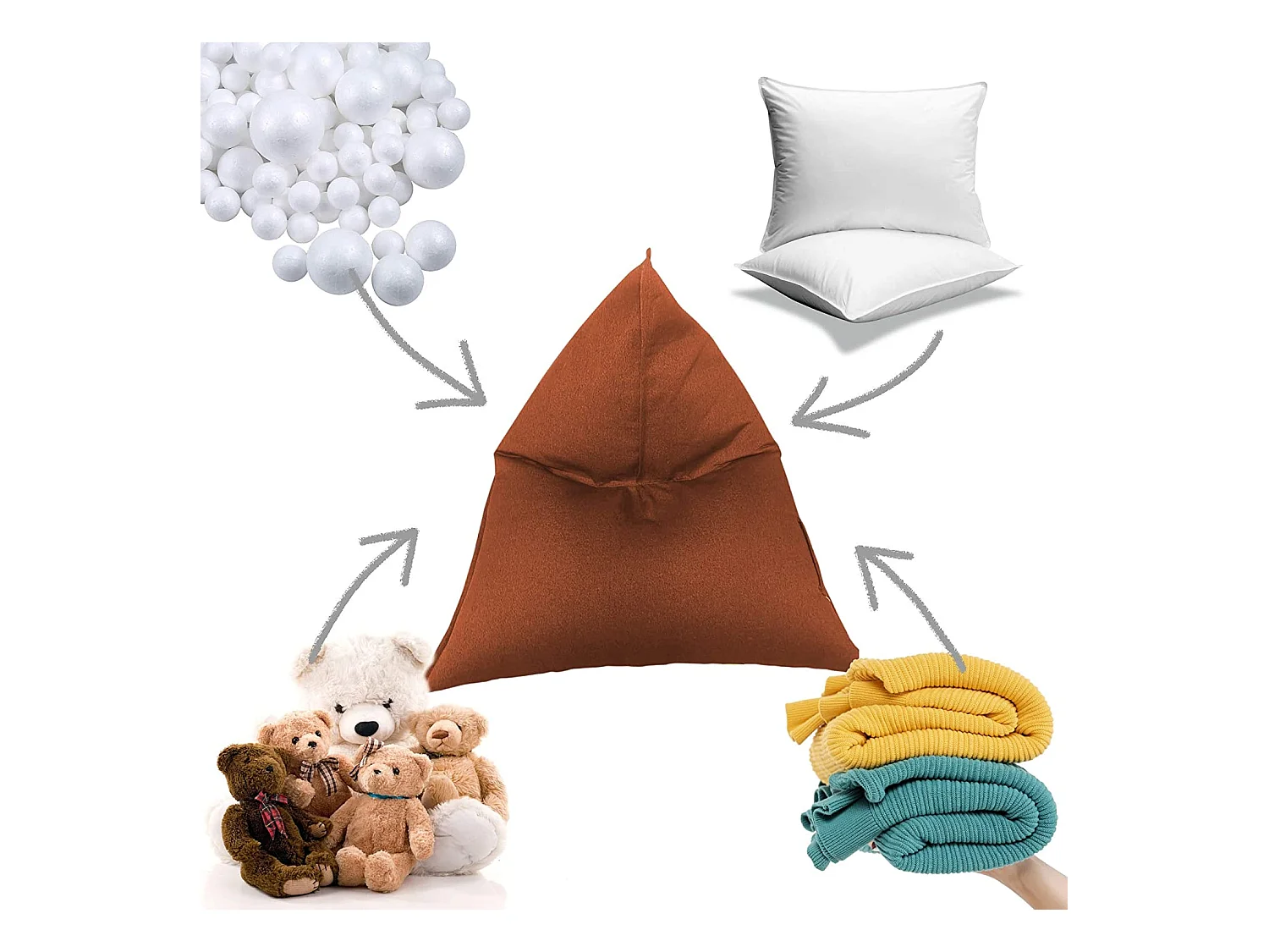 Fodera Pouf Pera Vuoto Arancione Poliestere Cerniera 50x110x130