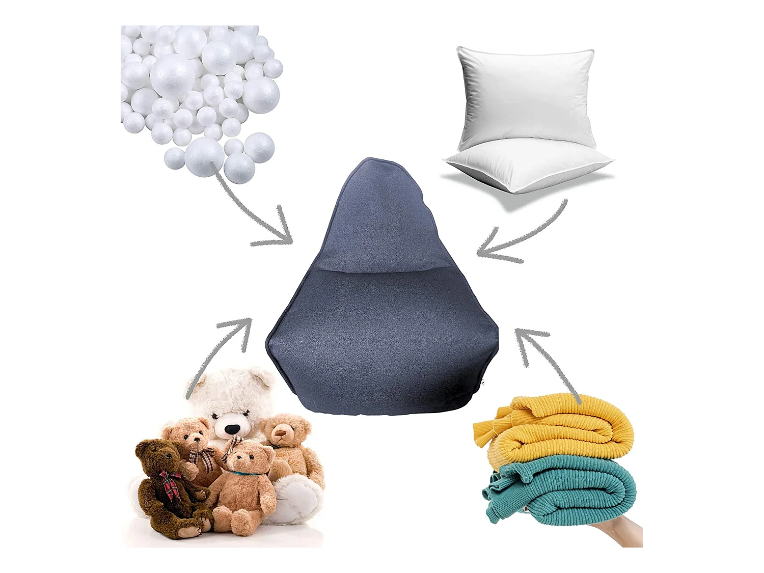 Fodera Pouf Poltroncina Vuota Blu Poliestere Da Interno 70x80x90